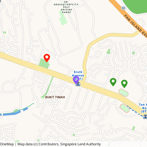 Map of the Bukit Timah Turf City area with the Dunearn Road site marked, Sixth Avenue MRT station to the south-east and the Pan Island Expressway to the north-east.